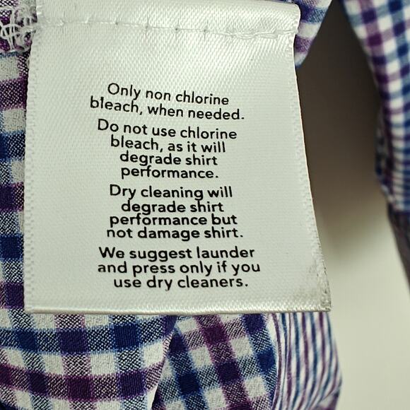 Mizzen+Main Leeward Performance Trim Fit Button Up Shirt XL Blue Purple Gingham - Picture 6 of 6